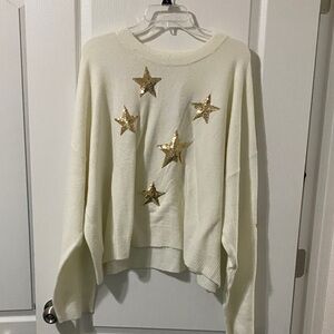 New York & Company Cream Sweater with Gold Star Details